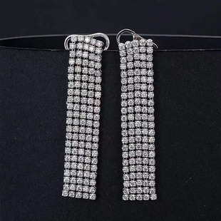 Europe and the United States cross-border 18k gold square long tassel earrings 4.958 karat natural real white diamond earrings pendant in stock