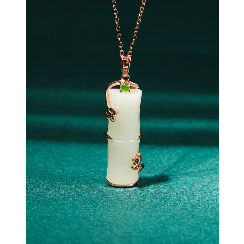 Hetian Jade bambú collar de plata esterlina para las mujeres verano luz lujo nicho diseño sentido 2023 nuevo colgante de bambú cadena clavícula