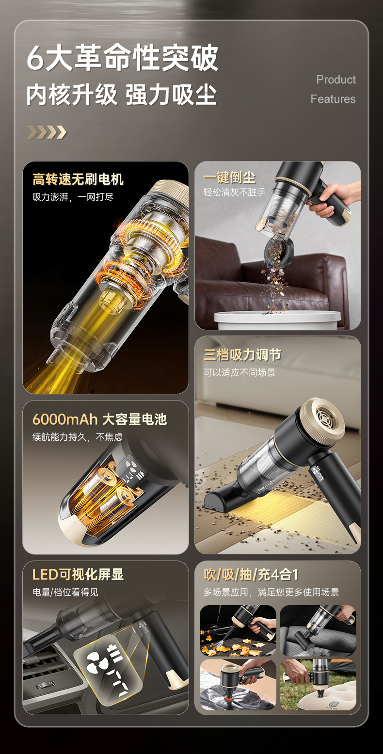 Car Vacuum Cleaner Car Wireless Charging Car Home Large Suction Power Powerful Small Handheld Mini Car Interior