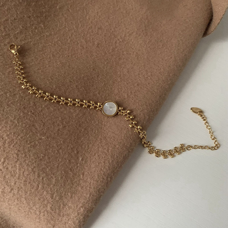 Fashion Round Titanium Steel Inlay Shell Bracelets