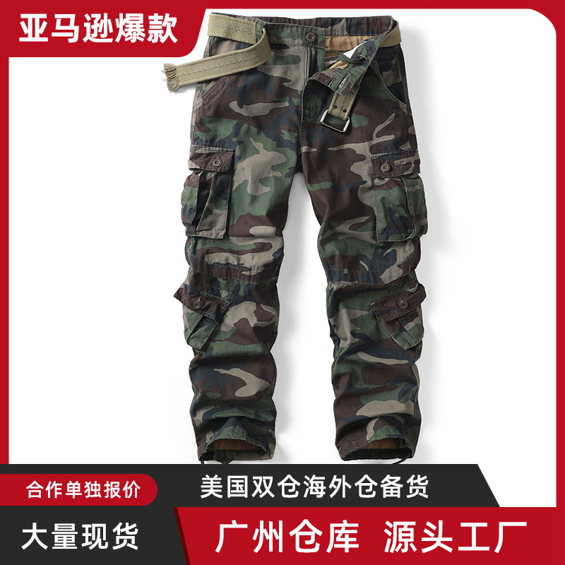 Foreign Trade AliExpress Wish Explosions Men's Cotton Twill Straight Trousers Drawstring Loose Overalls 9006 Camouflage