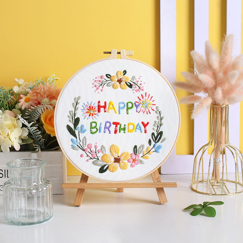 Nuevo original feliz cumpleaños bordado a mano material de bricolaje paquete pastel de cumpleaños vela fuegos artificiales deseo transfronterizo