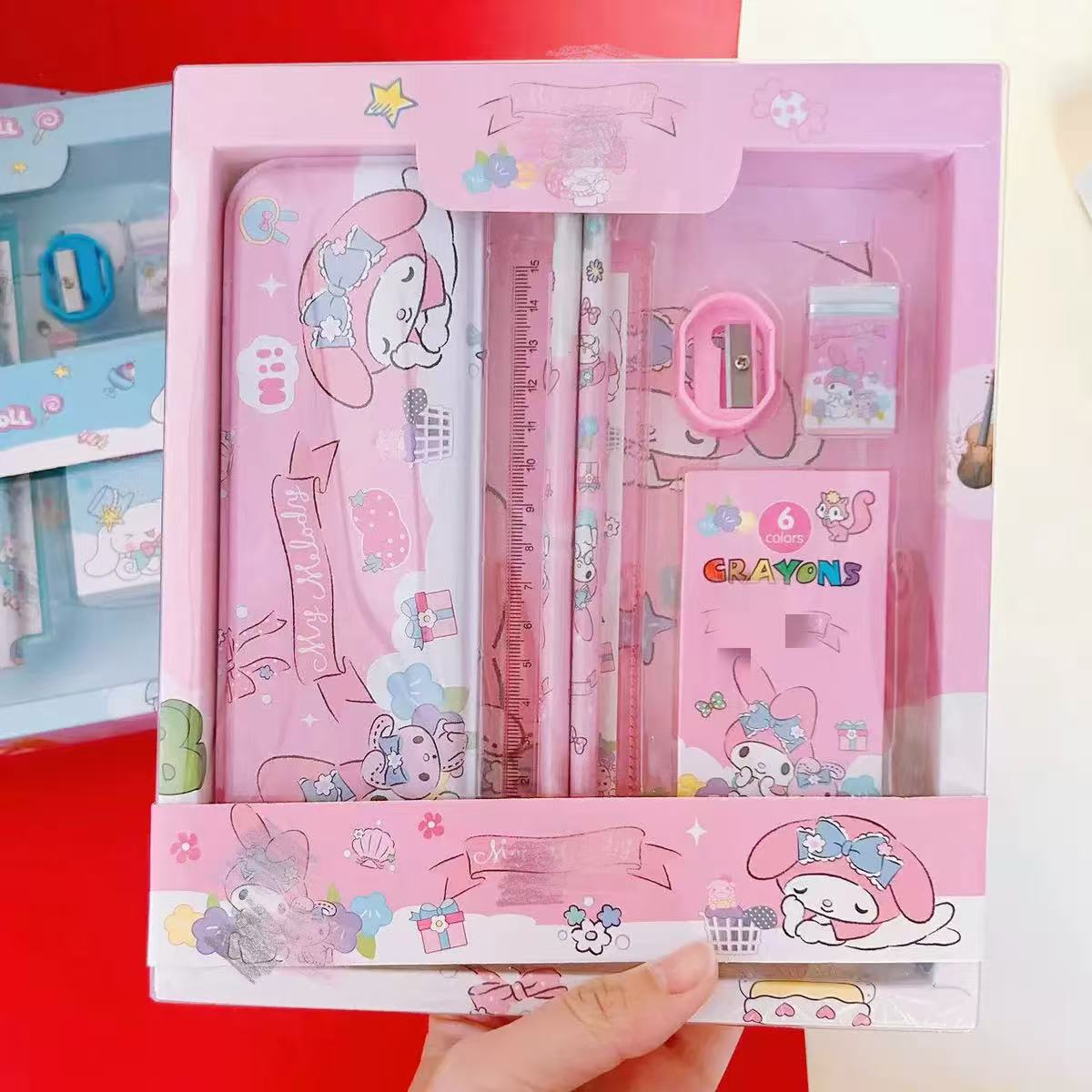 Set de Papelería Sanrio con Diseño de Mascotas, Set de Lápiz y Regla de Kuromi de Alta Calidad, Papelería para Estudiantes, Regalo y Premio para el Día del Niño.