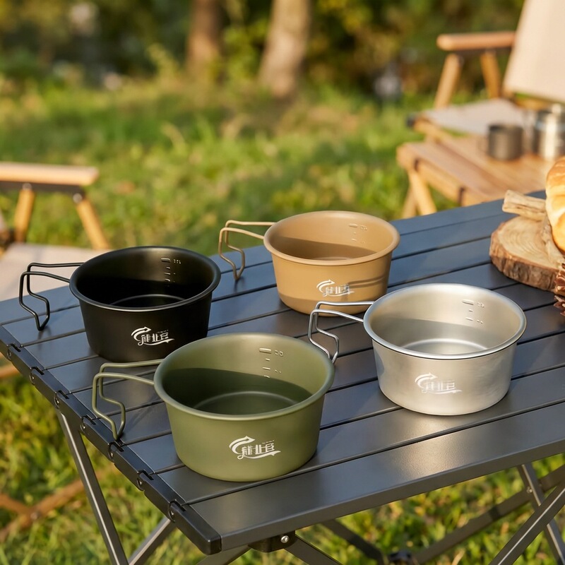 Outdoor Camping Bowl Set, 4-Piece 304 Stainless Steel Bowls, Portable Camping Cookware for Self-Driving Trips