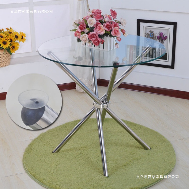 洽谈桌休闲桌子简约现代钢化玻璃圆形餐桌时尚小圆桌餐台椅组合