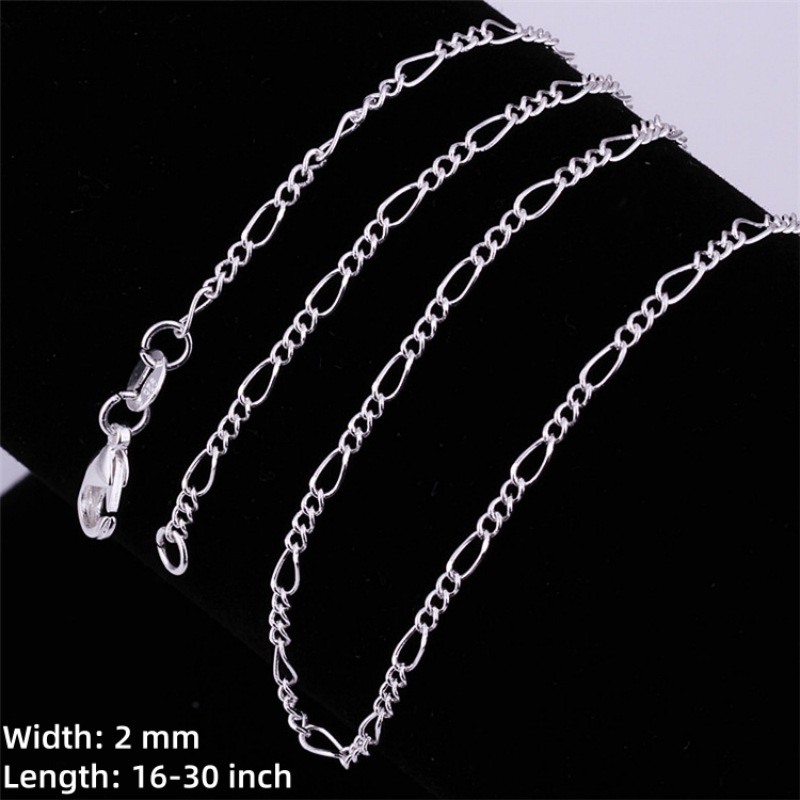 Men's Figaro Chain High-quality Silver-plated Necklace 2/4/6/8/10N Side Flat Figaro Chain, Foreign Trade Men's Accessories_voghion.com