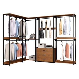 Walk-in cloakroom shelf multi-functional coat rack with drawer bedroom floor hanger combination open wardrobe