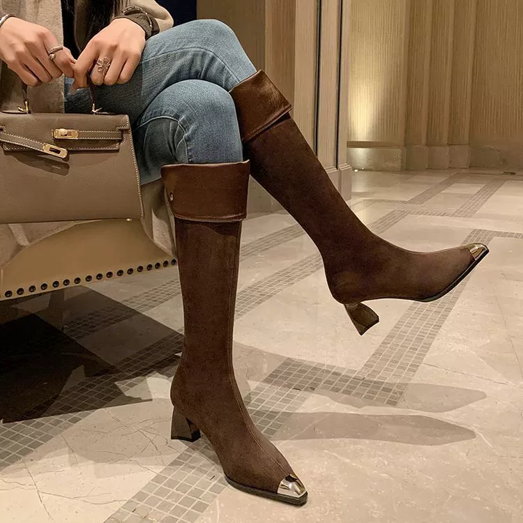 Европейский и американский стиль металлические квадратные сапоги носить высокие сапоги