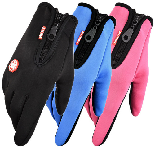 Outdoor sports autumn and winter water-repellent windproof warm full-finger touch screen zipper ski gloves