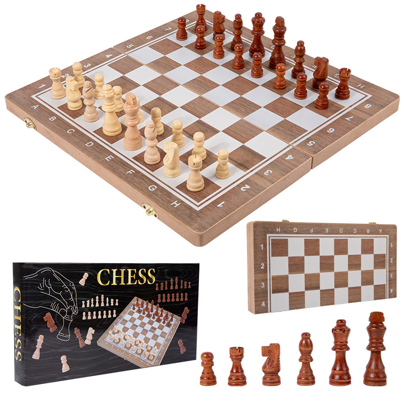 Esquina redonda de madera transfronteriza ajedrez plegable dos en uno ajedrez de calidad ajedrez competitivo juguete educativo