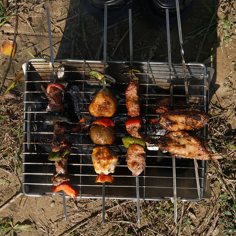 Barbacoa de carbón para el hogar, barbacoa al aire libre, pinchos al aire libre, barbacoa de camping, barbacoa de asa de dos caras para hacer té