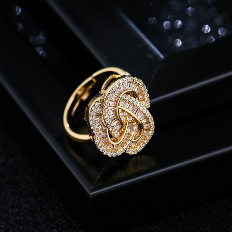 Aogu Cross-border Supply High Quality Copper Micro Inlaid Zircon Geometric Open Ring Female  Hot Spot display picture 4