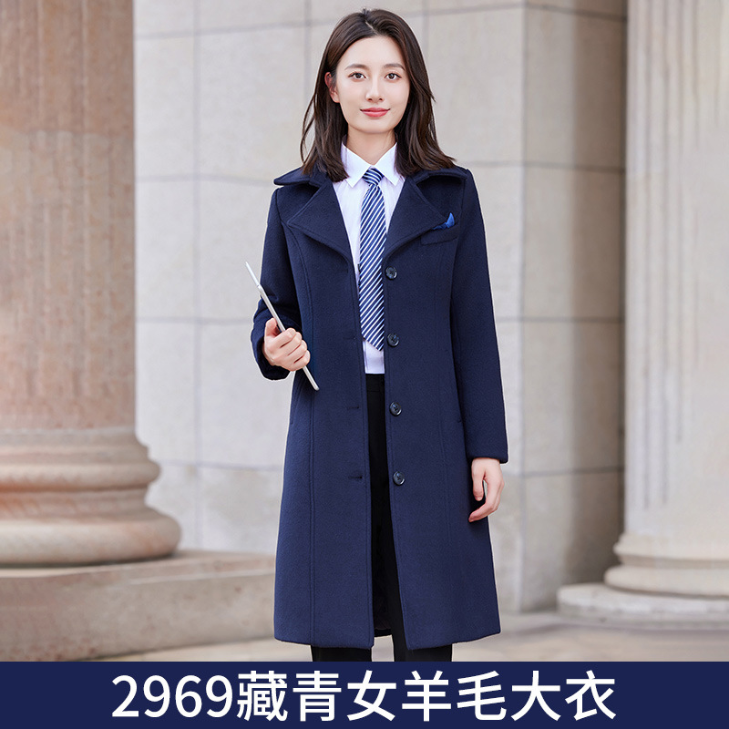 여성용 네이비 울 코트 "탈착식 라이너"