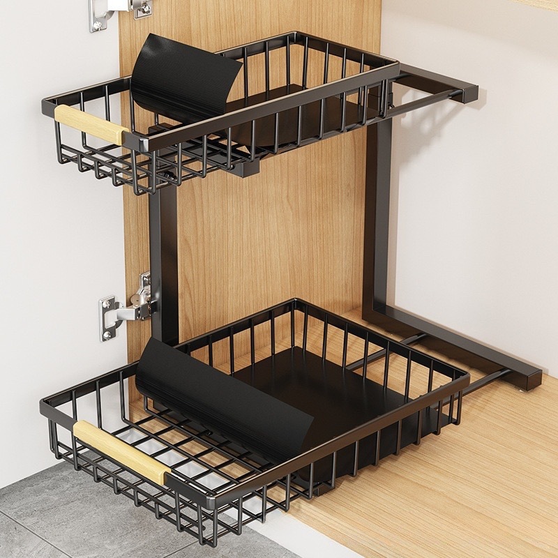 キッチン調味料収納ラックバスルームトイレシャワージェル床収納二層シンク下収納ラック|undefined