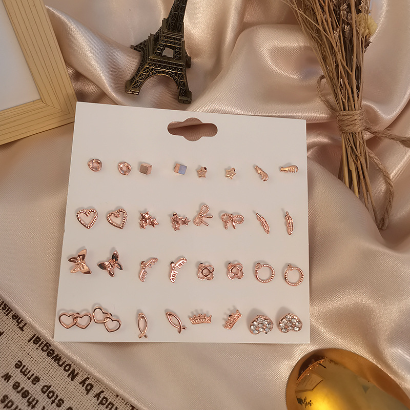 Simple Hollow Heart Bow Earring Set 16 Pairs Combination Wholesale Nihaojewelry display picture 4