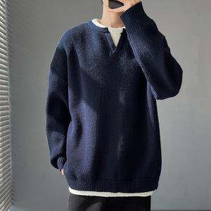 2026秋季新款宽松套头加厚保暖运动风青少年男式针织衫毛线毛衣