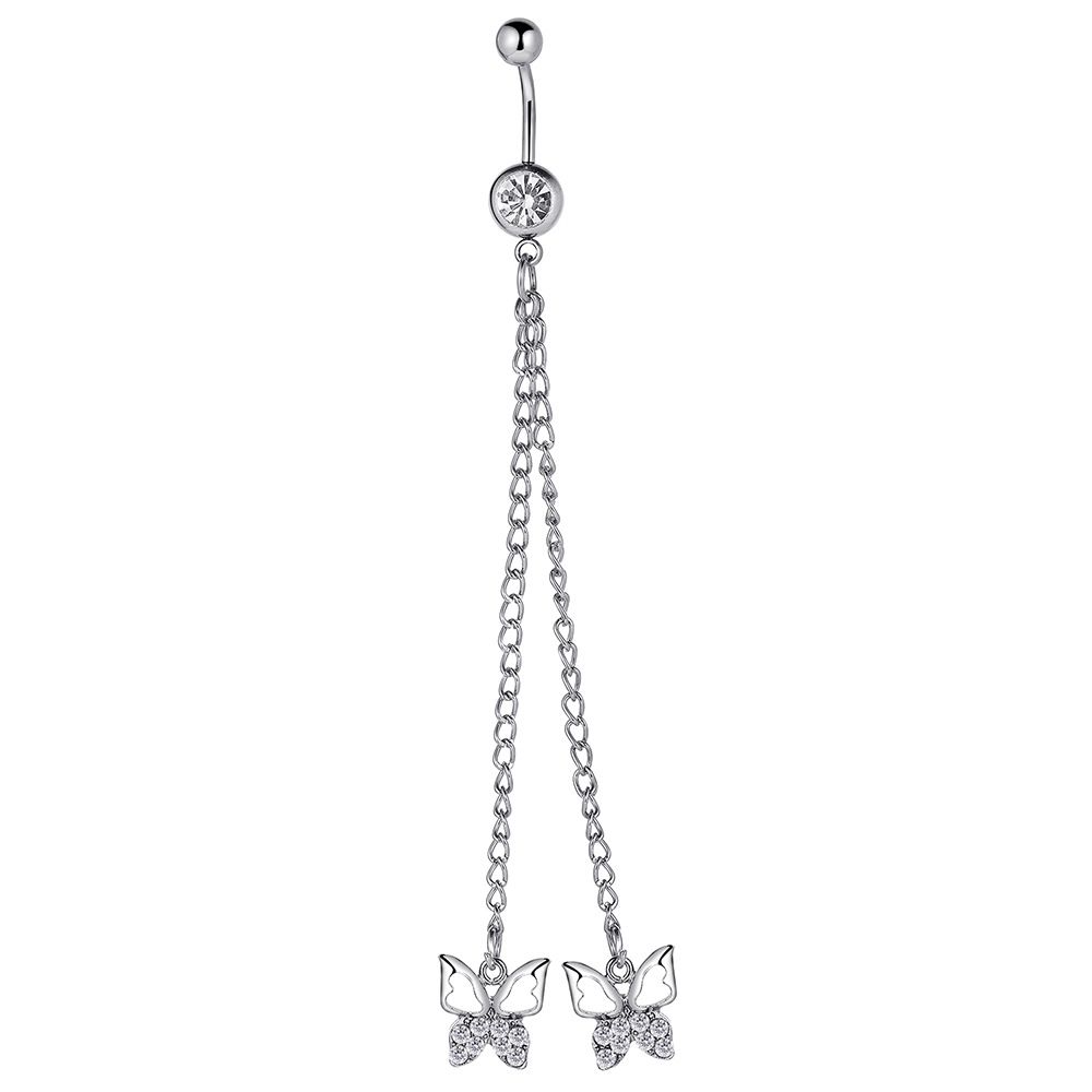 Fashion Butterfly Alloy Inlay Artificial Crystal Belly Ring