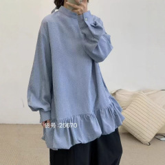 简梦小格子衬衫 2025秋季新款 长袖上衣女后系带套头娃娃衫25670