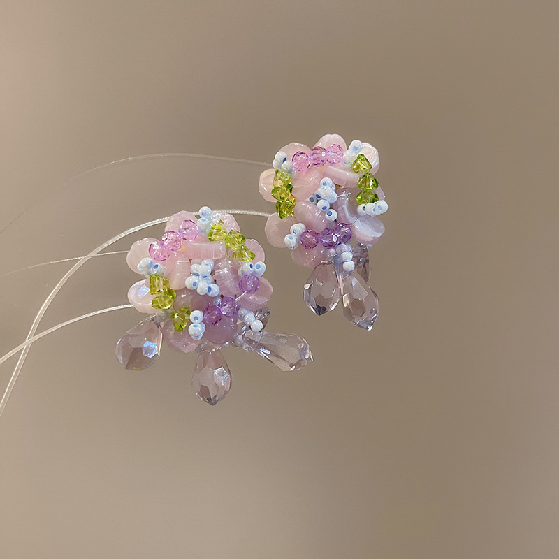 Pendientes de flores de color dopamina de verano Pendientes de todo fósforo de nicho fresco Pendientes de lujo de alta gama de moda al por mayor