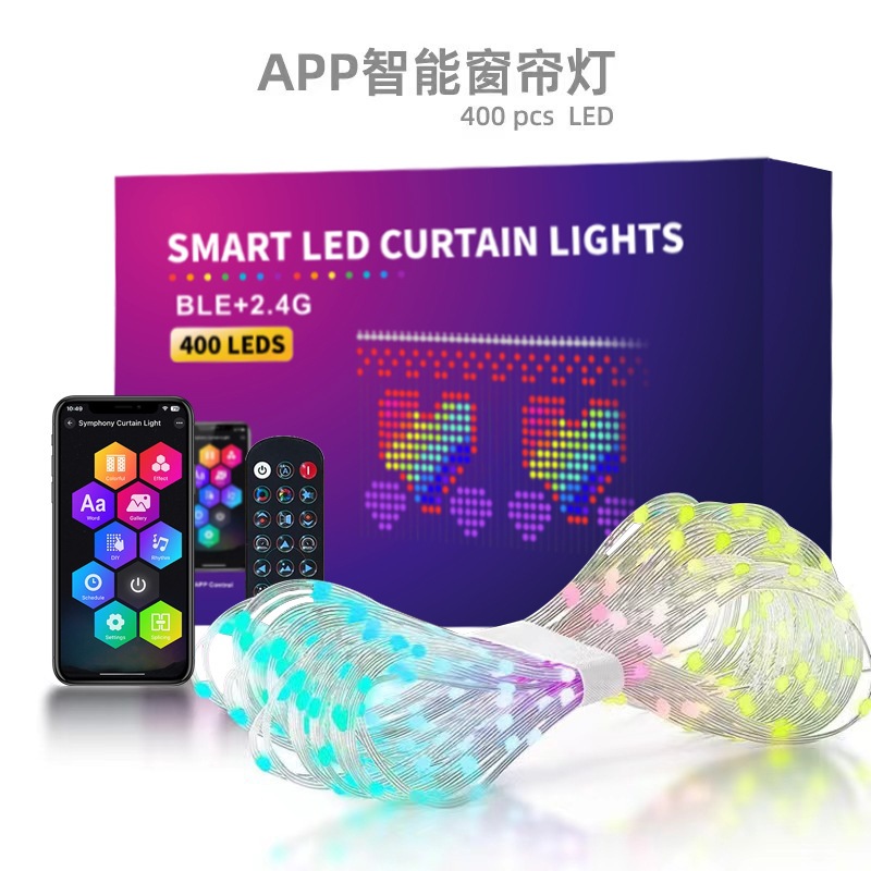 Lámpara de cortina inteligente RGB iluminación de color punto de control de piel Lámpara de línea de control APP LED atmósfera decoración Lámpara de color DIY Lámpara programable