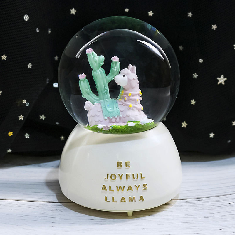 Nueva bola de cristal de mapache rosa pequeña, nieve, caja de música luminosa, luz nocturna, caja de música de regalo, artesanía de una pieza