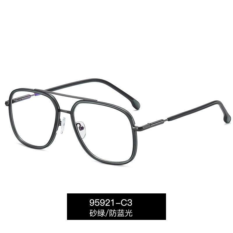 95921 de moda nuevo puente de la nariz doble TR90 gafas ópticas de los hombres anillo de metal gafas de luz anti-azul con gafas