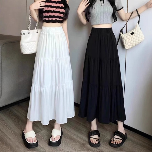 White skirt for women spring and summer 2026 new elastic high waist covering the crotch and slimming mid-length cake skirt umbrella skirt ins