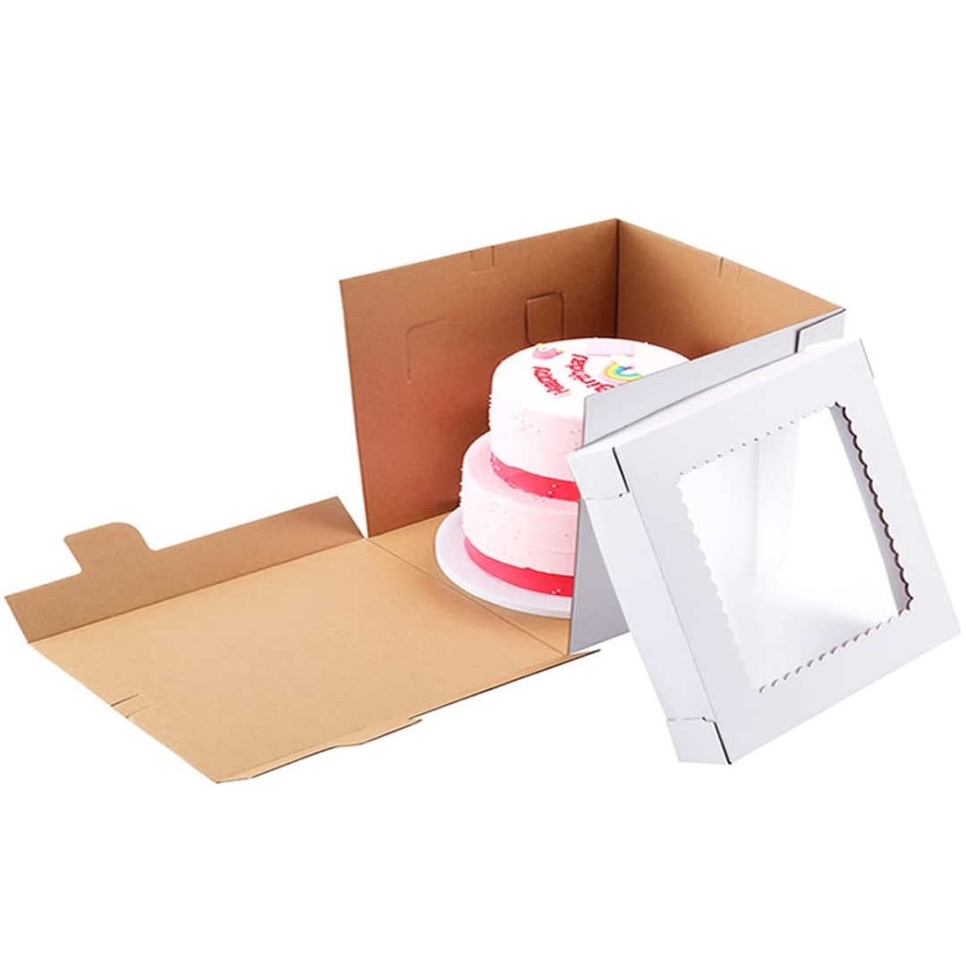 141412 Caja de papel con tapa corrugada, ventana abierta, caja de pastel transparente, caja de embalaje para hornear pan, caja de cake