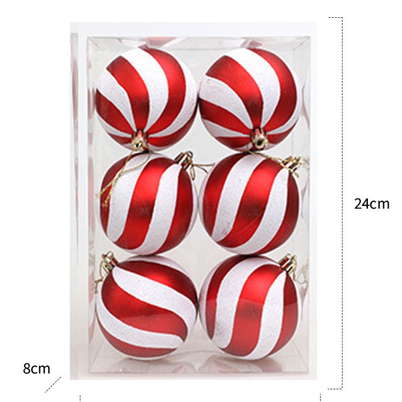 Bolas de Navidad a rayas transfronterizas 6PCS Navidad bola de plástico decoración colgante decoración de árbol de Navidad 8cm bolas de Navidad pintadas