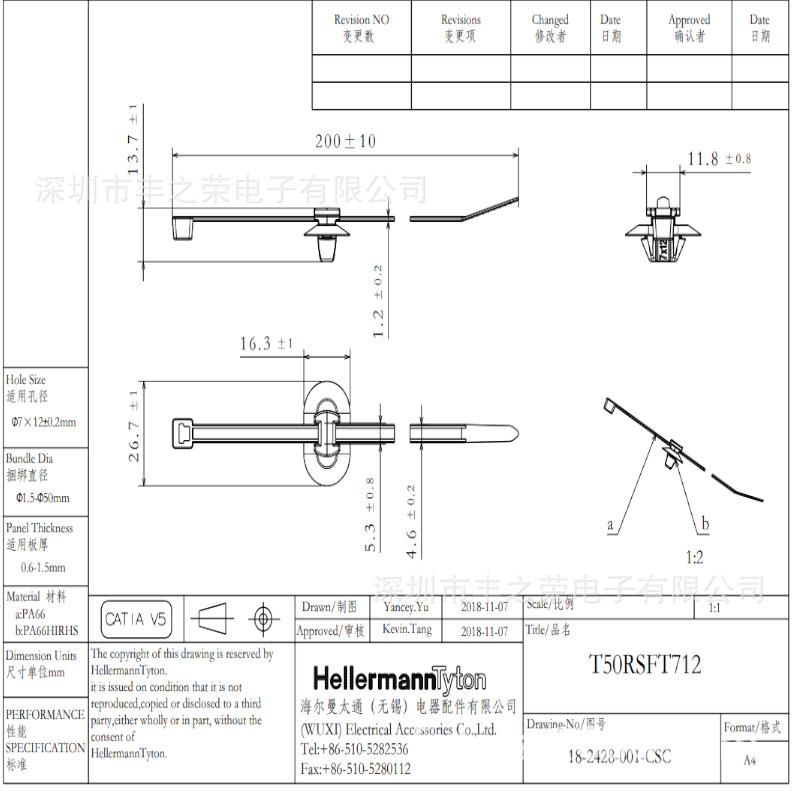 HELLERMANNTYTON������̫ͨ����ͷ�̶����� T50RSFT712 156-01461