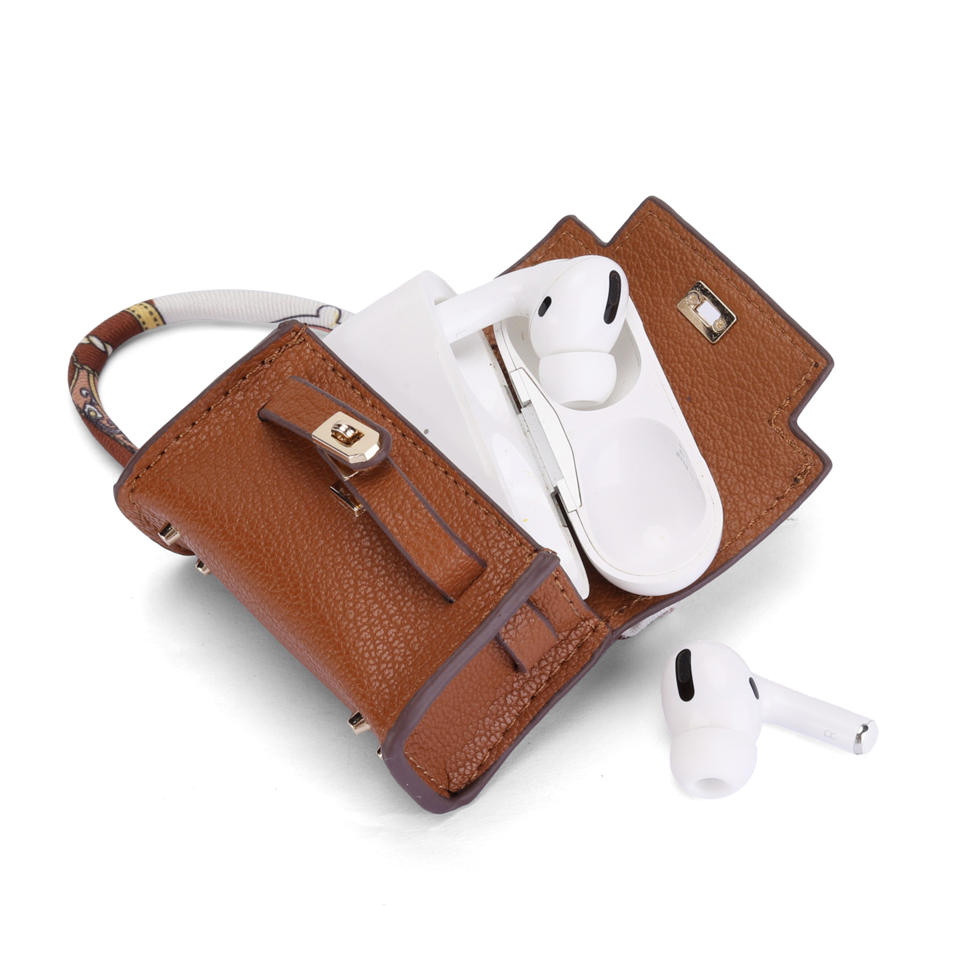 Mini bolso de cuero, bolso de colgante, colgante para Airpods, estuche de almacenamiento de auriculares, estuche de protección de auriculares, bolsa de almacenamiento