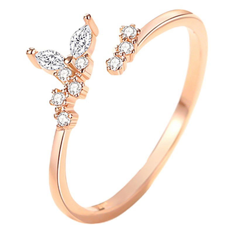 Anillo de estilo coreano de nicho de temperamento anillo de dedo índice de moda abierto anillo de mujer estilo ins plata S925 anillo de mariposa diamante femenino