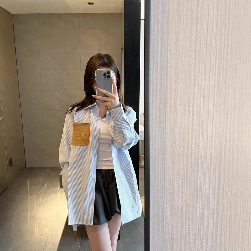 Luojia Spring New High Version Loose Striped Pocket Shirt Couple's Long Sleeve Sunscreen Shirt Top