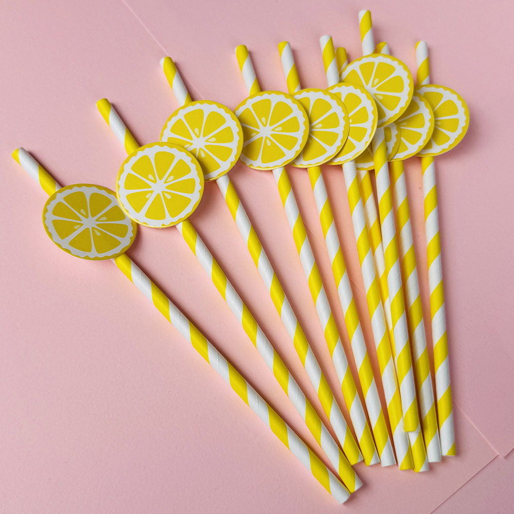 Suministros para fiestas transfronterizas Pajitas de limón de frutas creativas Pajitas de papel desechables Pajitas de bebidas de jugo Spot al por mayor