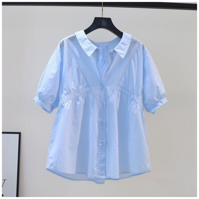 2025 년 여름 여성의 새로운 여성 셔츠 셔츠 탑 짧은 소매 퍼프 소매 유행 작은 셔츠 연령 감소 작은 남성