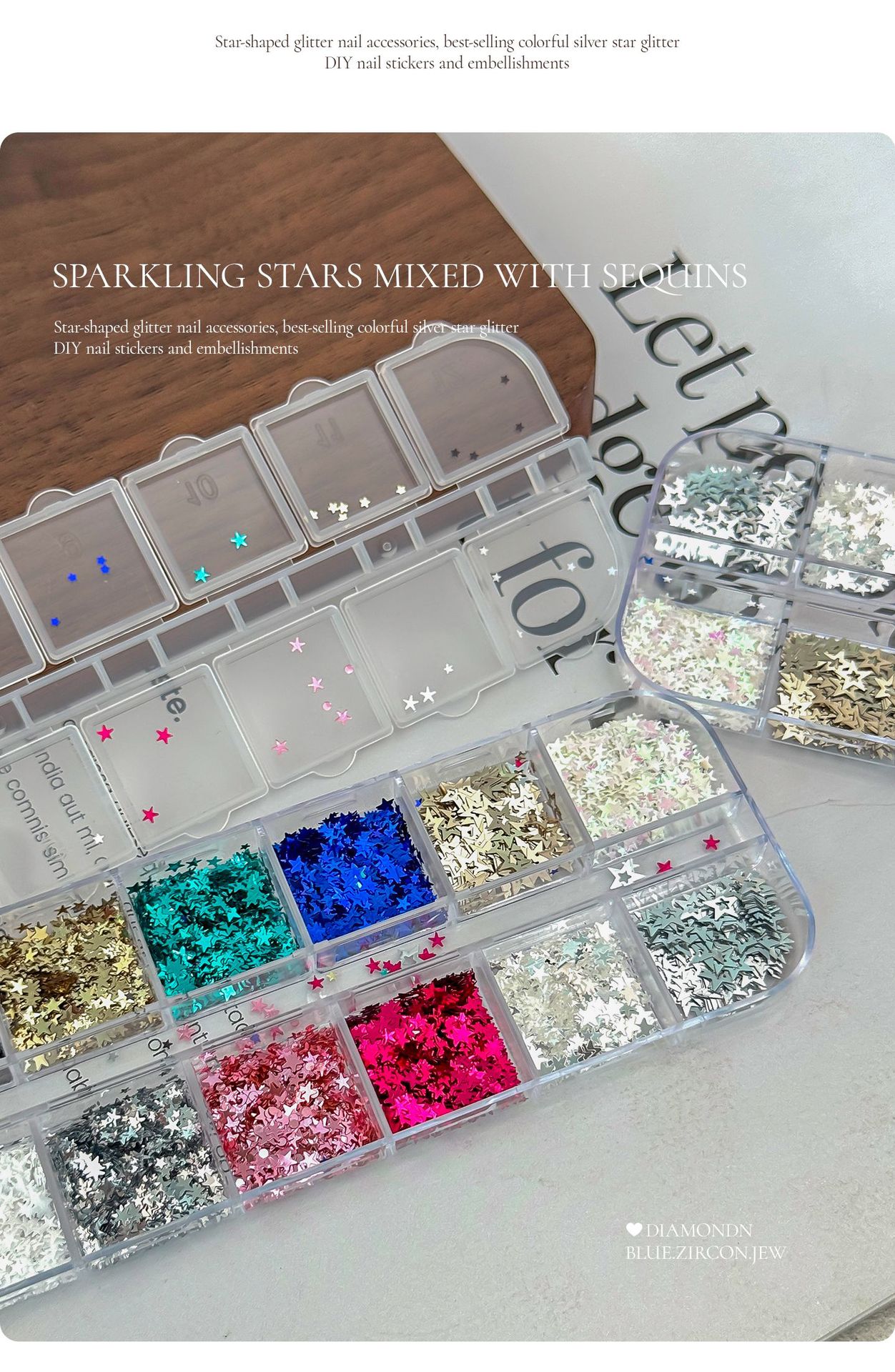 Cross-Border Hot-Selling Items: Ultra-Thin Star-Shaped Glitter in 12 Colors for Nail Art, Laser Glitter, Small Eye Makeup Accessories, DIY Nail Decoration