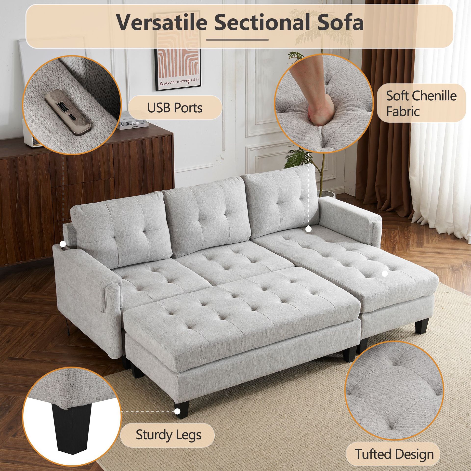 Sofá de tela nórdico pequeño tipo de casa simple línea recta de tres personas 2.1 / 2.7 desmontable sala de estar sofá combinado
