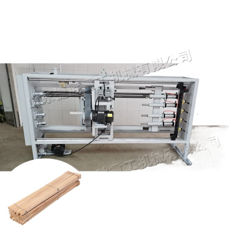 Máquina automática de la azada de cuatro estaciones de pico mango de madera varilla redonda máquina horizontal azada martillo varilla de madera Sander
