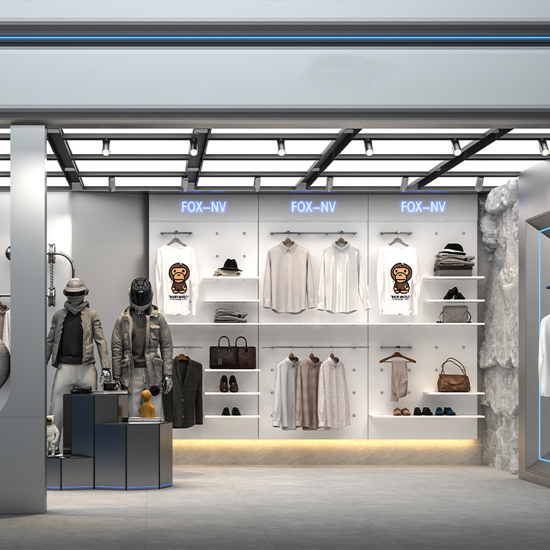 Tienda de ropa de alta calidad estante de exhibición de ropa de hombre estante de exhibición de piso deportivo al aire libre tienda de ropa estante