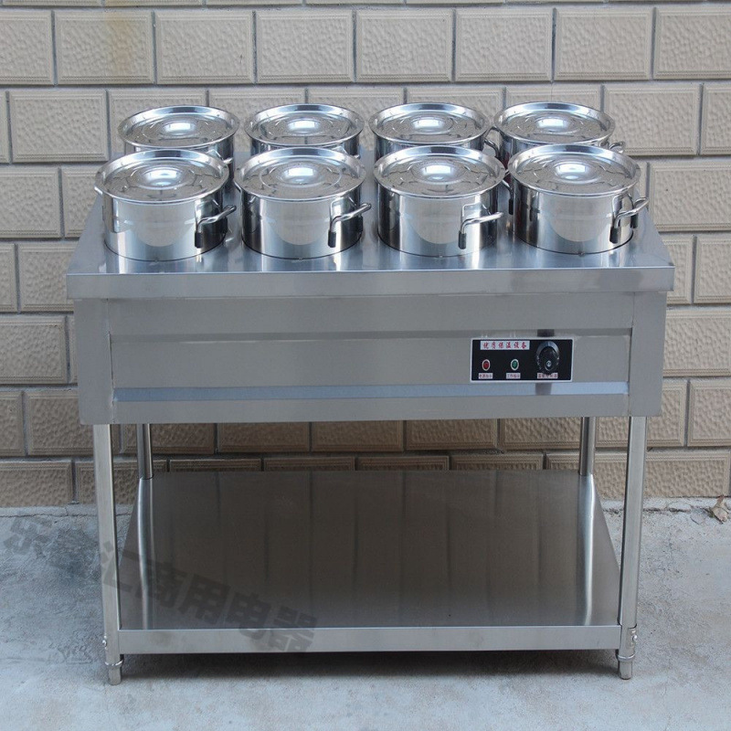acero inoxidable aislamiento térmico carro de gachas de calentamiento eléctrico móvil comercial calentador de sopa caliente mesa de gachas de aislamiento térmico