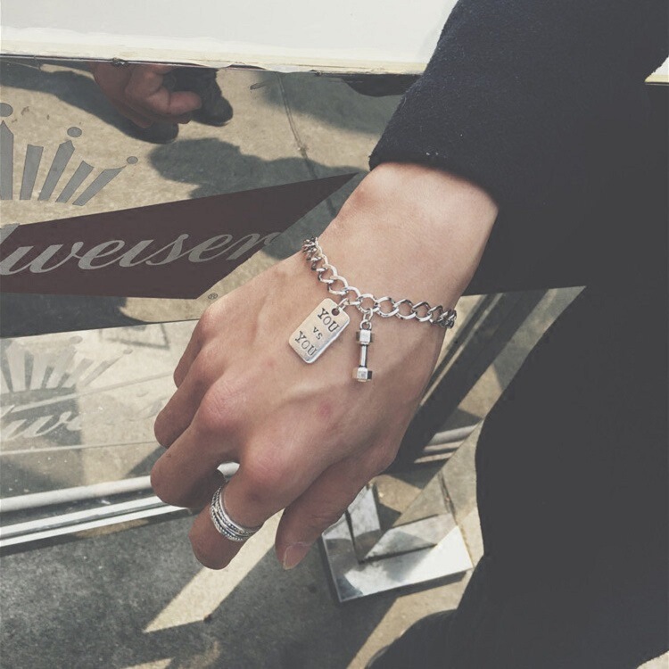 Ins Men's Bracelet You and Me Dumbbell Square Brand Couple Gift Hip-Hop Niche Light Luxury Couple Style Chain