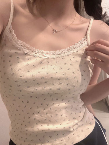 Floral lace small suspender BM vest for women summer French hottie short sweet and spicy white top for inner wear and outer wear