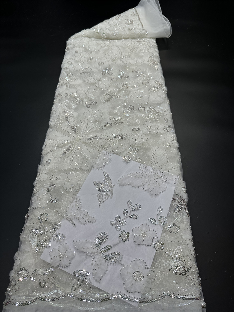 Fabricante de flores de mariposa de moda tridimensional tela de bordado vestido de boda larga tela de verano tela de bordado image 7
