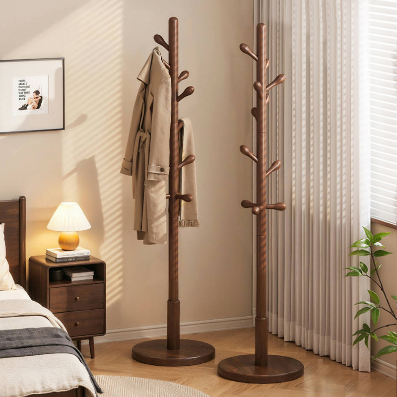 Solid Wood Clothes Hanger Floor-Standing Bedroom Clothes Hanger Clothes Hanger Entry Space-Saving Clothes Hanger 2025 New Coat Rack