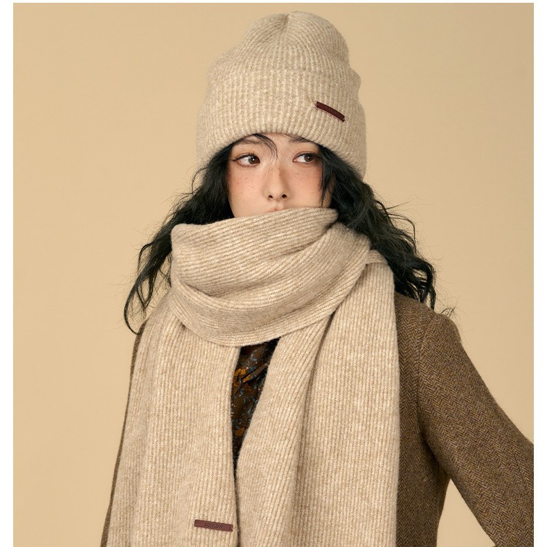 Solid color winter retro khaki knitted keep warm scarf