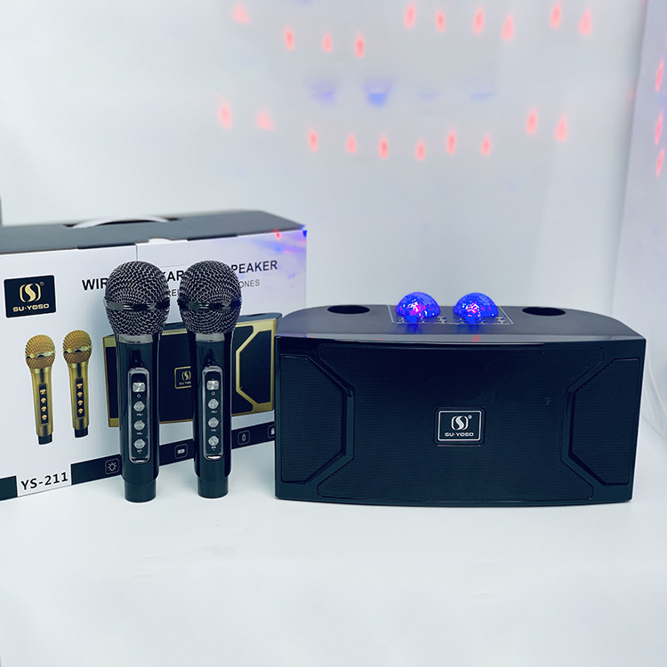 新しいYS-211 bluetoothスピーカーのハイパワーk歌重サブウーファ音響には、ワイヤレスマイクとledフラッシュがついています|undefined