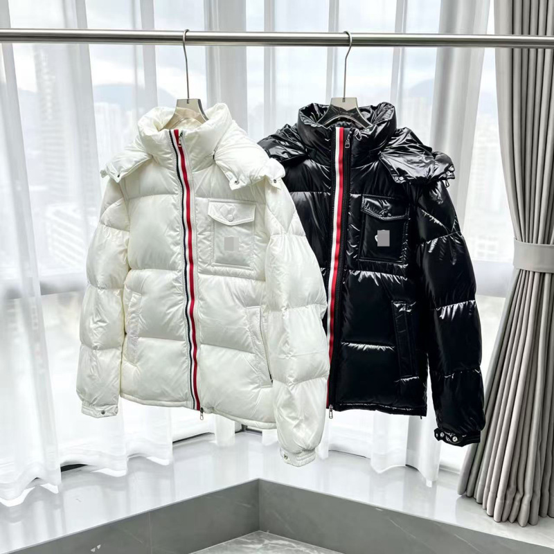 Moncler-Style Thickened Warm down Jacket with Three-Color Webbing, Unisex Loose-Fitting Slimming Coat, Cloud Puff Bread Jacket