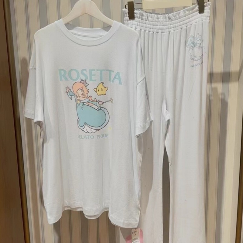 【他社とは違う】プリンセスかわいい女の子漫画プリントラウンドネックパンツホーム服セット|undefined