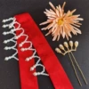 Pearl hair band + gold five baht single + flower champagne small