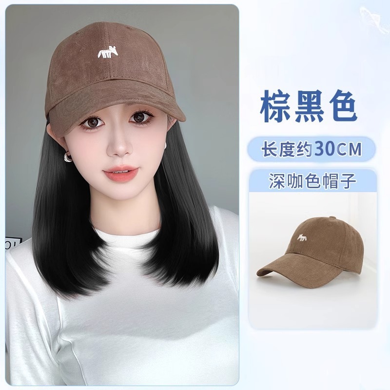 帽子假发一体女时尚网红长卷发小狐狸棒球帽子带假头发女假发帽子|undefined